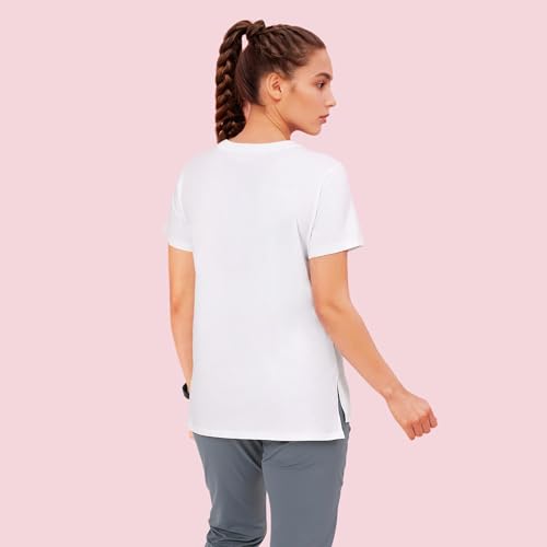 Image of Enamor Athleisure Relaxed Fit Short Sleeve Round Neck Antimicrobial Finish Breathable Stretch Cotton Activewear Sports Tshirt for Women - A301