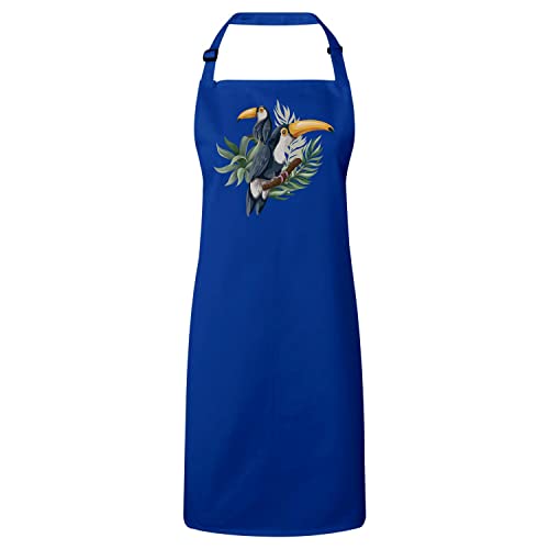 Tablier cuisine bleu toucan oiseau tropical arbre exotique jungle