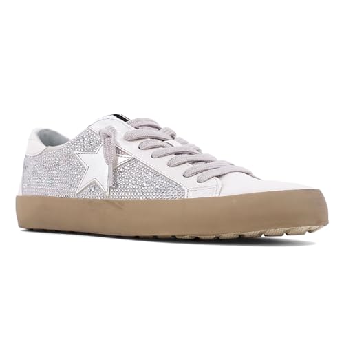 Womens Paula Rhinestone Lace Up Sneakers Shoes Casual - Silver2