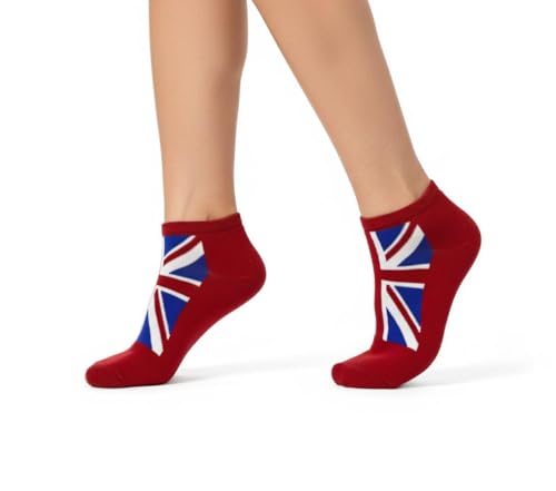 GWCC Union Jack British Ladies Crew Socks and Ankle(trainer) socks, colour Navy and Red, sizes 4-7 (35-38 Euro) (UK, Numeric, 4, 7, Regular, Regular, Red, Trainer Socks Ladies 4-7)