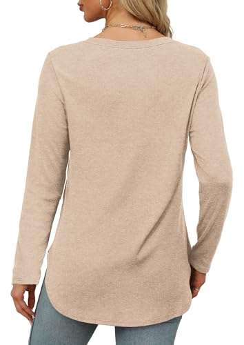 Image of XIEERDUO Womens Long Sleeve Round Neck Shirts Side Split Basic Loose Tunic Tops Casual 2026