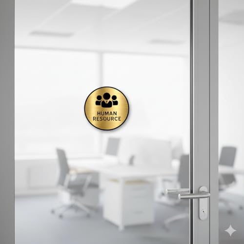 Image of Premium Brush Steel Gold Finish Acrylic Human Resource Door Sign Easy to Mount Self-Adhesive Tape Signage for Hotel Office Resort Society Corporate Business Hospital