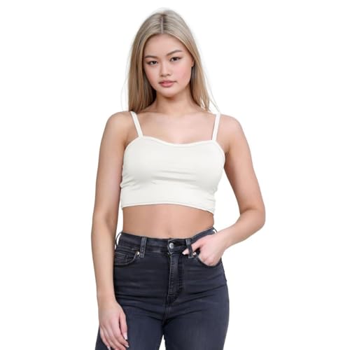 LUXFAB Women's Strappy Sleeveless Summer Bralet Crop Top Stretch Vest for Ladies - Sizes 8-14, Comfortable & Stylish for Girls (UK, Numeric, 12, 14, Regular, Regular, Cream)