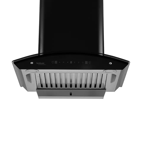 Image of Hindware Smart Appliances | Nevio Plus Blk 60cm 1400 m /hr* SS Baffle Filter Wall Mounted Chimney for Kitchen With Classic Look, Touch Control and Auto Clean Technology (Black)