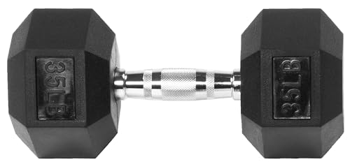 Signature-Fitness-Rubber-Encased-Hex-Dumbbell-35LB-Single