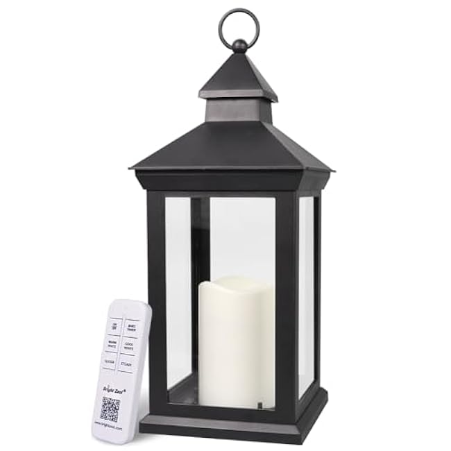 Bright Zeal 14 Decorative Candle Lantern Black Outdoor Lanterns Timer Candles - IP44 Waterproof Vintage Lanterns Battery Powered LED Decorative for Wedding - Warm White Hanging Wall Lanterns Indoor
