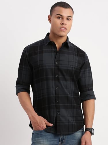 Image of SHOWOFFFF Men Check Print Casual Shirt | Spread Collar Full Sleeves Cotton Shirt for Mens | Slim Fit Regular Length Shirt for Men's