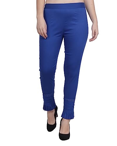 Image of POPWINGS Women Casual White Bottom Lace Cotton Trouser