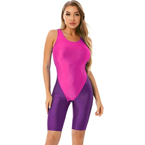 Traje de baño sin mangas con cuello en U para mujer, espalda abierta, diseño de retazos de una pieza, traje de baño de una pieza, color rojo rosa, L Cover