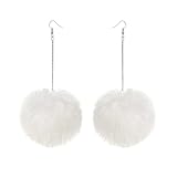 Large Colorful Furry Pompom Ball Earrings Set - Fluffy Hairy Big Ball Dangle Earrings for Women Winter Jewelry (B white)