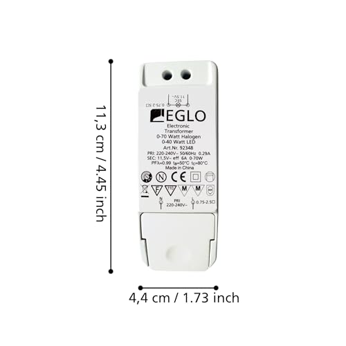EGLO Trafo, Halogen-LED-Trafo, Transformator f&uuml;r LED: 0-40 Watt, Halogen: 0-70 Watt, Treiber dimmbar