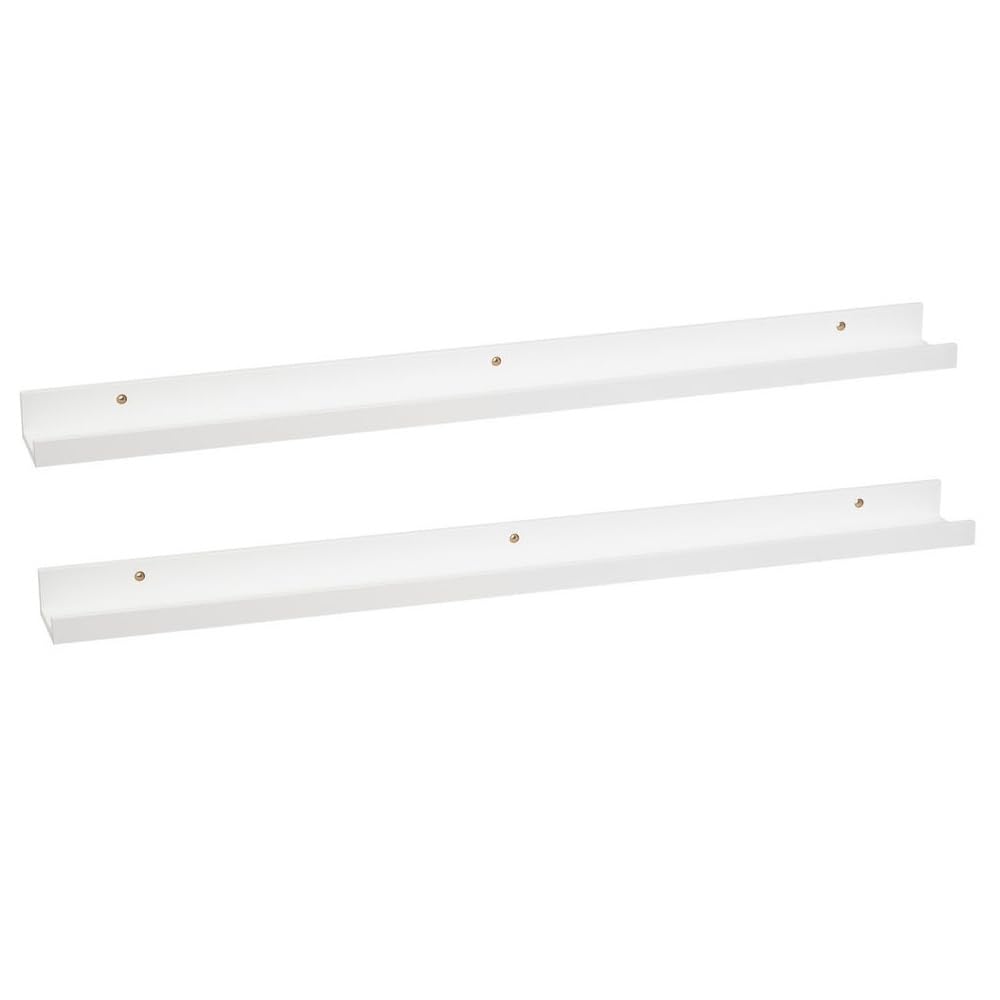 LEKE GO Juego de 2 Estantes de Pared Flotantes de Madera Blanco para Marcos de Fotos y Adornos, para Salon, Baño, Cocina 100 cm (Blanca, 100 cm)