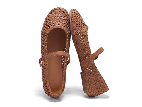 Image of Coutgo Womens Mary Jane Woven Flats Round Toe Ballet Flats Dressy Comfortable Slip On Shoes
