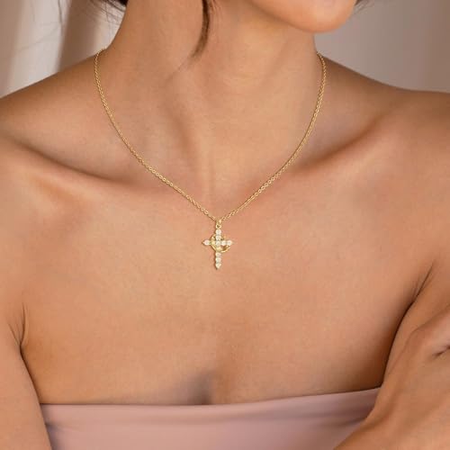 Gold Cross Necklace with Crown Charm for Women, Trendy Dainty Gold Plated Gothic Faith Diamond Cross Pendant Necklaces Non Tarnish Religious Jewelry Gift4