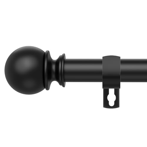 Black Curtain Rods for Windows 48 to 84 or 88 Inches Max,5/8 Inch Diameter Stainless Steel Adjustable Heavy Duty Curtain Rod with Brackets, Easy Installation for Indoor and Outdoor