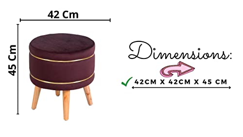 Image of Ottoman Stool for Living Room Foot Rest | Velvet Small Ottoman Foot Stool | Solid Wood Legs | Footstool Puffy for Home, Bedroom & Makeup Table | 16x16x18 Inch, Set of 2 (Coffee)