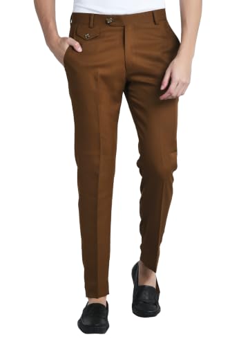 Image of Men's Formal Slim Fit Trousers | Premium Poly Viscose Blend Office Wear Flat Front Pants | Wrinkle Resistant Business Casual Pants | Length 41 Inches.