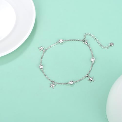 Image of 925 Sterling Silver Anklet Foot Bracelet with Crystal from Austria, Anklet Jewelry Gifts for Women 11 Inch Adjustable