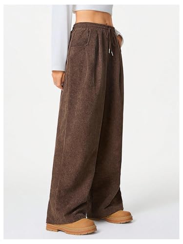 Verdusa Women's Wide Leg Pants Corduroy High Waist Palazzo Pants Comfy Baggy Trousers3
