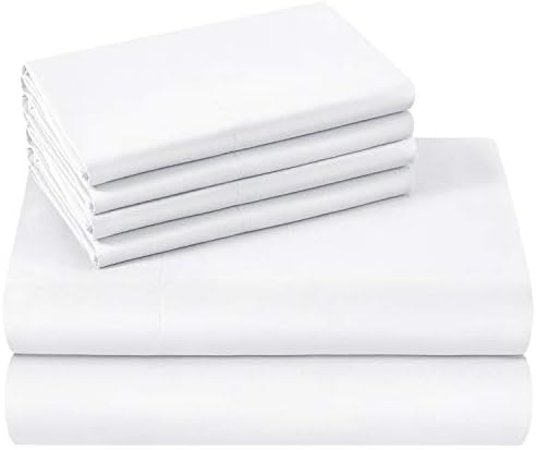 HOMEIDEAS 6 Piece Bed Sheet Set-Fitted Sheet Flat Sheet Pair of Pillowcases (Super King, White) 100% Easy Care Soft Brushed Microfibre Fabric 1800 Bedding Sheets - Deep Pockets