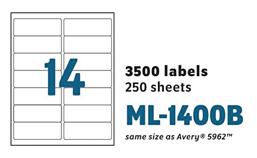 Maco Laser/Ink Jet White Address Labels, 1-1/3 X 4 Inches, 14 Per Sheet, 3500 Per Box (Ml-1400B) #TOP4