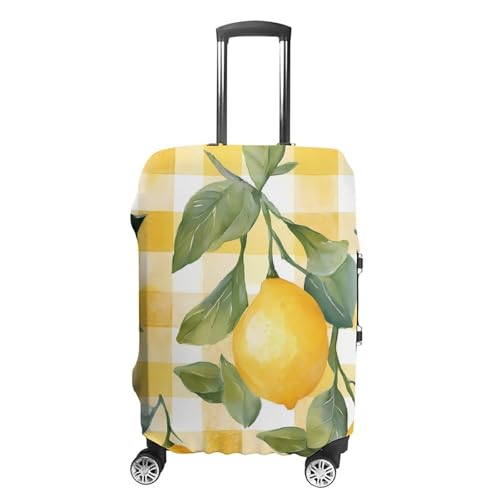 Yellow Lemon Check Stripes Luggage Covers Washable Travel Suitcase Cover Elastic Baggage Protector