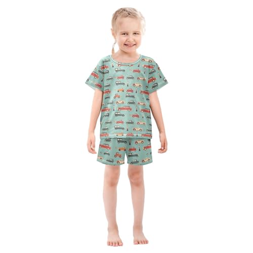Vdsrup Vintage Cars Summer Pajamas Set Short Cotton Sleepwear 2 Piece Unisex 5Y2
