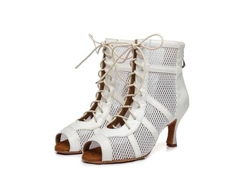 Image of Dance Practice Shoes for Women Mesh Ballroom Sandals Heels Party Prom Ankle Booties with Zip
