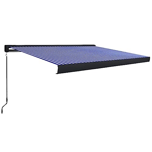 vidaXL Retractable Manual Cassette Awning in Blue and White - Aluminium Frame with Polyester Fabric Cover for Garden, Patio Sun Protection
