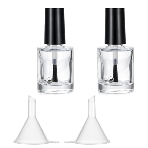 2 Pcs Empty Nail Polish Bottles with Brush Empty Fingernail Polish Bottles Nail Polishes Containers Glass Small 10ML Glass Bottle with Cap Funnel Mixing Balls Clear for Nails Art Samples