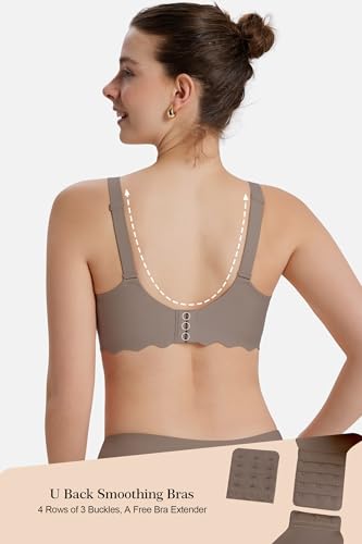 Womens Full Coverage Wire Free Bra - Plus Size Bras with Support and Lift Scalloped Everyday Comfort Bralettes