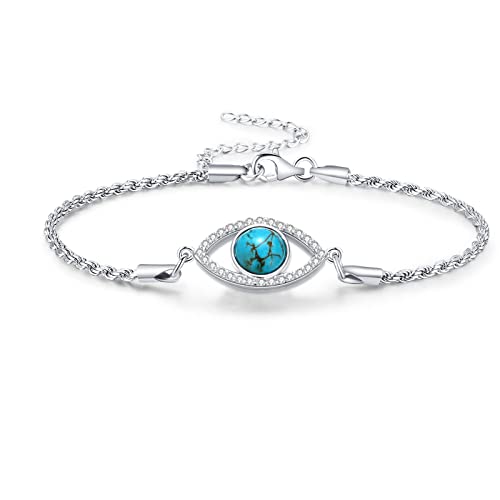Bethza Turquoise Evil Eye Bracelet Mal De Ojo Bracelets Sterling Silver Genuine Turquoise Anklet Protection Lucky Jewelry Gifts For Women Girls #TOP17