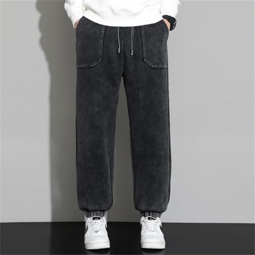 Men Haren Pants Black Washed Denim Jeans Nine Point Ankle Sports Trousers Hip Hop Straight Pants4