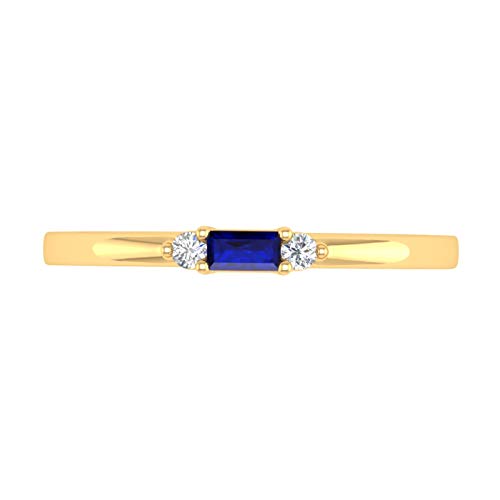 0.15 Carat Baguette Shape Blue Sapphire and Round White Diamond Wedding Band Ring in 10K Gold3