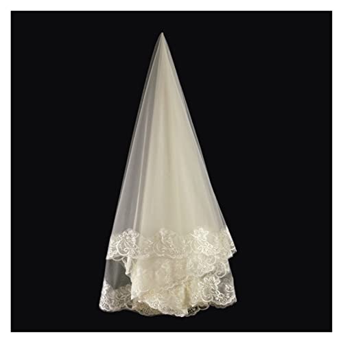 White/Champagne Lace Applique Edge One Layer 1.5 M Long Wedding Veil Bridal Veil Bridal Accessories Drop Veil Wedding Veil Chapel Length (Color : Champagne) #TOP4