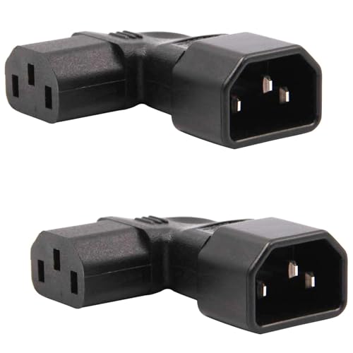 Image of Flomiara IEC C14 to C13 Right Angle Power Adapter, Right Angled 90 Degree Male to Female Power Converter, 250V 10A IEC 320 Connector for PDU, UPS, PC, Monitor, Server - 2 Pack