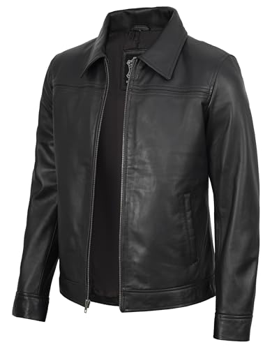 Image of Blingsoul Vintage Real Lambskin Leather Jacket For Mens - Moto Style Classic Shirt Collar Leather Jacket Men