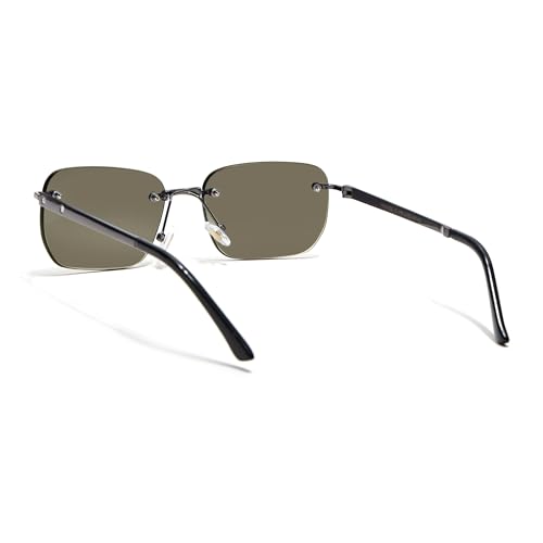 Image of Voyage Rimless Polarized Sunglasses for Men & Women (Black Lens | Black Frame - MG7601)