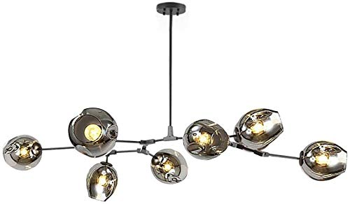 AMNOUR Chandelier E27 Nordic Glass Ball Chandelier Adjustable Height,Matte Black Sputnik Chandelier,E26 Metal Hand Blow Branches Pendant Light,79" Mid Century Globe Light Fixtures