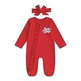 Ayalinggo Newborn Baby Romper Infant Girl One-piece Outfit Waffle Ruffle Zip Footie Spring Summer Clothes With Bow Headband Red Love Baby Newborn