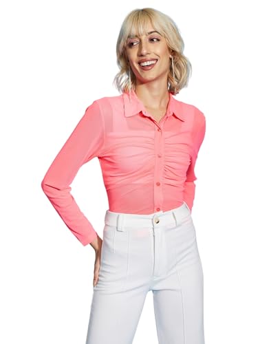 Image of SASSAFRAS Pink Tulle Front Ruched Sheer Shirt