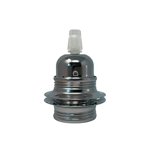 HALOTEC | Douille E27 métallique de couleur métallique noire avec 2 rondelles pour abat-jour | Douille de lampe à filetage épais | Filetage E27 pour abat-jours | Montage facile