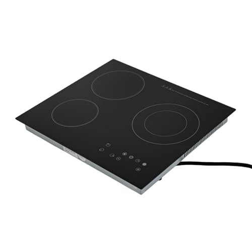 24 Inch Electric Cooktop, 3 Burners Radiant Electric Stove Top 110V, 2600W Ceramic Electric Stove with Timer, Child Safety Lock, Sensor Touch Control(No Plug)