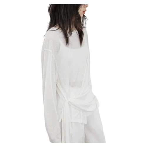 T-shirt manches longues col rond femme fin blanc anti-transpiration ample