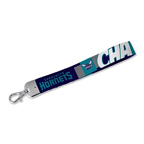 Rico Industries NBA Basketball Charlotte Hornets Wrist Lanyard Key Chain, Cute Wristlet Strap Keychain Holder for Women Men Car Keys ID Badges Card Wallet Phone Camera