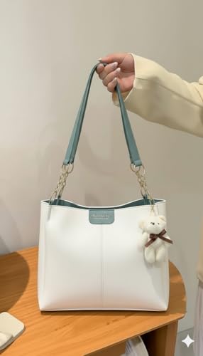 Image of AESTHETIC Women's Shoulder Handbag | Elegant PU Leather Tote with Chain Strap & Teddy Charm | Stylish Daily Use Purse for Office, College & Casual Outings-T-05