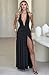Memoriesea Women's Sexy Halter Deep V Neck High Slit Ruched Party Cocktail Maxi Dress Black