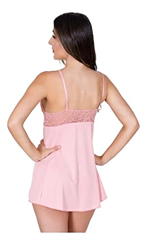 KIit Com 2 Camisolas Lingerie em Renda e Microfibra (Vinho e Rosa Claro, G)