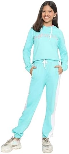 TotzTouch Girls Hoodies | Sweat Shirt Korean Anime Winter Wear Crop T Shirt and Pant Set Cotton Colors Blue | Pink | Purple