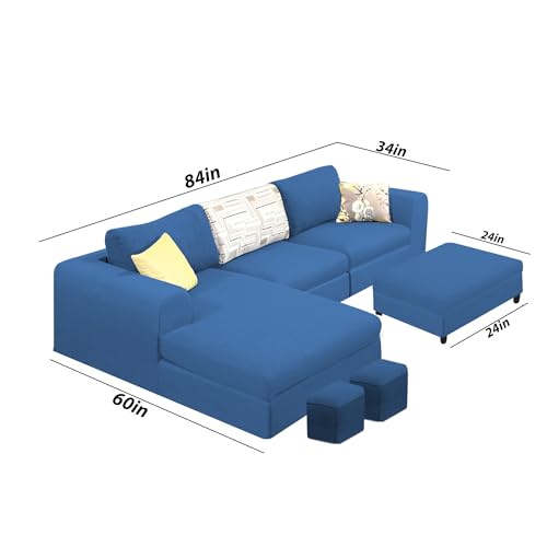 Image of Koza LHS 4 Seater L Shape Sofa Set with Center Table for Living Room (Blue Fabric) Premium Fabric Sofa
